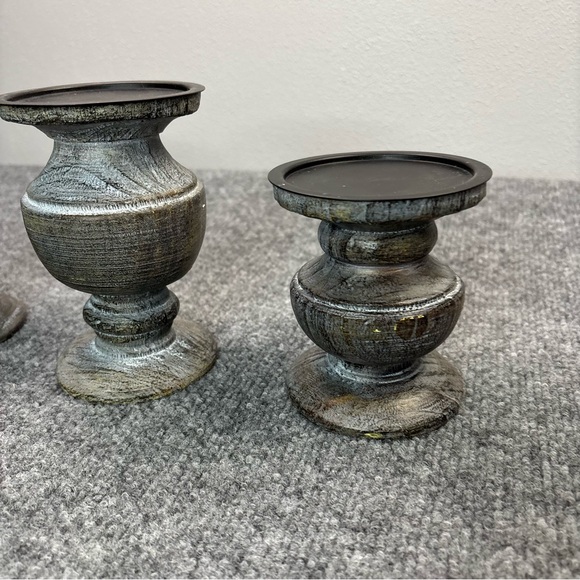 PartyLite Modern Rustic Pillar Holders Set of 3 Gray Wood Finish P9053 with Box - Picture 3 of 15